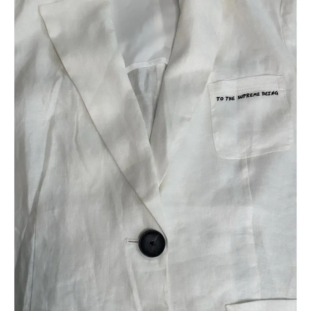 iRoo Flax Linen Two Button Blazer "To The Supreme Being" Embroidered Pocket - Picture 4 of 8